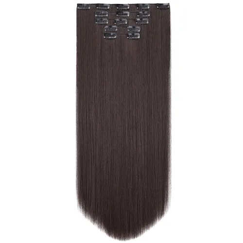 Miniatura 50 de Extensiones de cabello negro lacio, 2 juegos de extensiones de cabello con clip para mujeres, Halloween, 5 piezas de 22 pulgadas, piezas de cabello