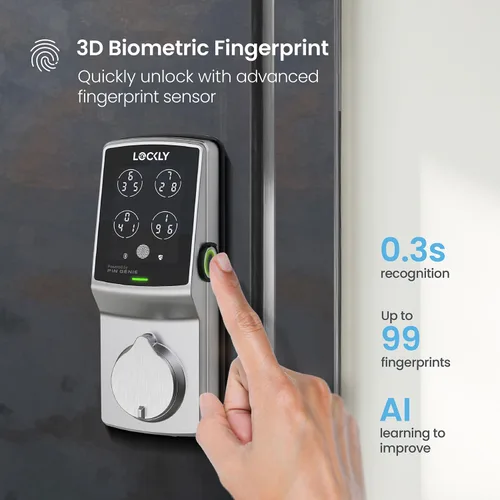 Miniatura 4 de Lockly Secure Pro Smart Deadbolt, cerradura inteligente Wi-Fi, entrada sin llave con teclado PIN Genie®, huella dactilar biométrica 3D, bloqueo