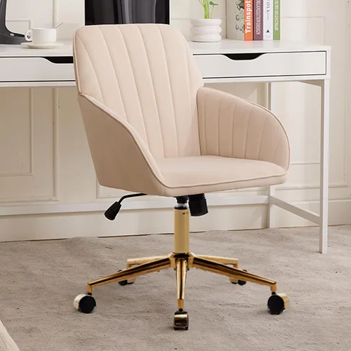 Miniatura 13 de Mid Back Velvet Home Office Task Chair, Modern Comfy Vanity Chair with Wheels, Upholstered Rolling Cute Desk Chair, Makeup Chair for Women Girls