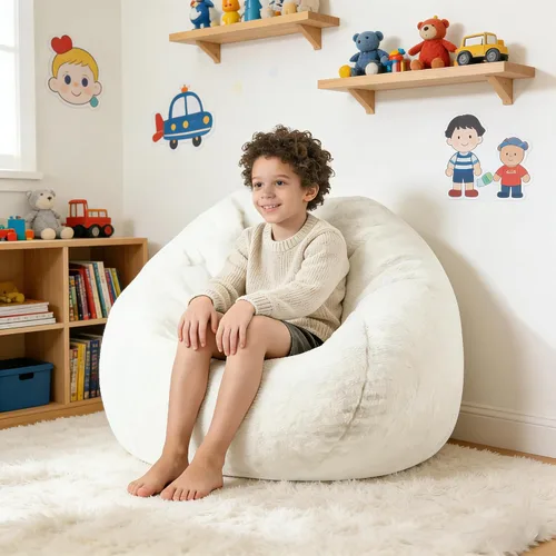 Miniatura 3 de ENBAOHUI Sillas Puf de Espuma Viscoelástica Cómoda de Piel Sintética de 3 Pies para Niños o Bebés con Relleno, Sofá Puf con Asa, Tela de Piel