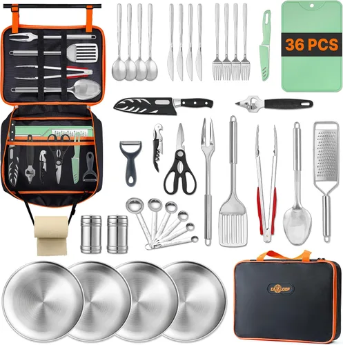 Miniatura 8 de Gaialoop Juego Portátil de Utensilios de Cocina para Acampar, Equipo de Cocina de Campamento y de Fogata, Esenciales para RV, Accesorios Imperdibles