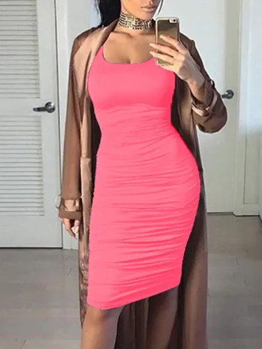 Miniatura 4 de BEAGIMEG Vestido midi sin mangas sexy fruncido para mujer