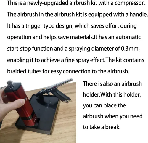 Miniatura 5 de Kit de aerógrafo de alta presión, compresor de aerógrafo inalámbrico recargable, pistola de aerógrafo de mano de doble acción, juego de mini Negro
