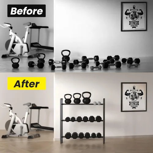 Miniatura 8 de Estante para mancuernas de 3 niveles, soporte de pesas para gimnasio en casa