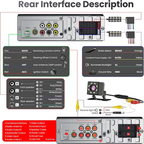 Miniatura 9 de Radio DIN individual estéreo para automóvil con Apple CarPlay y Android Auto, radio de coche con pantalla táctil InCell de 6.5 pulgadas con cámara