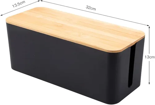 Miniatura 2 de SUPVOX Cable Management Box Cable Wire Case Wood Grain Black Medium Size Power Line Organizer Storage Box for Desk and Home