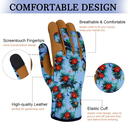 Miniatura 3 de Guantes de Jardinería de Cuero MERTURN para Mujeres, Guantes de Jardín a Prueba de Espinas, Guantes de Trabajo Compatibles con Pantalla Táctil