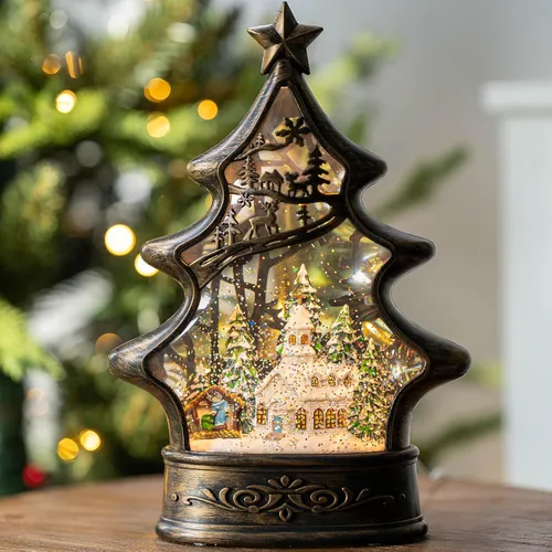 Miniatura 26 de Globo de nieve de Navidad con agua brillante de muñeco de nieve con música y temporizador, linterna iluminada con pilas para regalos de decoración