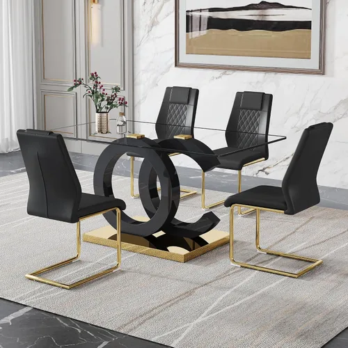 Ebullient - Juego de mesa de comedor de vidrio para 4, juego de mesa y sillas de 5 piezas, mesa de comedor rectangular moderna con tapa de vidrio y
