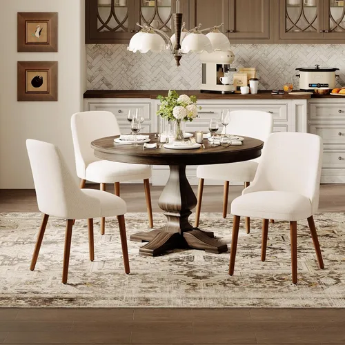 MALOL Juego de 4 sillas de comedor tapizadas con patas de madera, sillas de cocina acolchadas con respaldo alto para comedor, restaurante y Beige-New