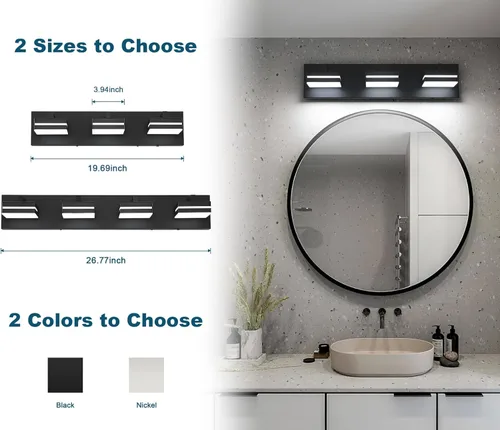 Miniatura 6 de Joossnwell Luces negras de tocador para baño, regulables, 5CCT (3 luces, 19.69 pulgadas), modernas lámparas de baño sobre espejo LED para tocador