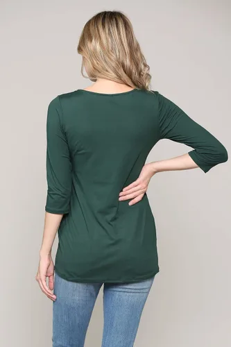 Miniatura 74 de LaClef - Blusa de maternidad para mujer, cuello redondo, manga 3/4, plisada al frente, estilo peplum