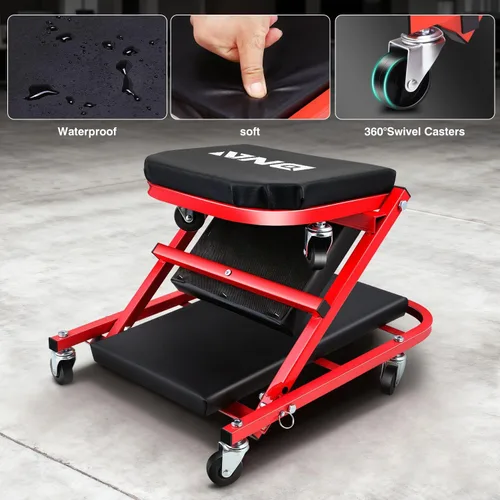Miniatura 5 de DNA MOTORING Carro plegable 2 en 1 de 36 pulgadas en forma de Z, silla ajustable para garaje puedes acostarte o sentarte, 6 ruedas, capacidad de 330