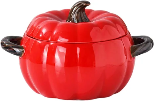 Miniatura 11 de Olla holandesa con tapa, cacerola de postre de cerámica de calabaza, mini fuente para hornear, lindo cuenco de calabaza, olla holandesa de cerámica