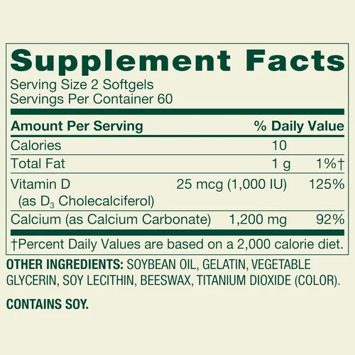 Miniatura 9 de Spring Valley Calcio 600 mg + vitamina D3, 120 cápsulas blandas, salud ósea, dientes fuertes y apoyo para la osteoporosis, cápsulas de liberación