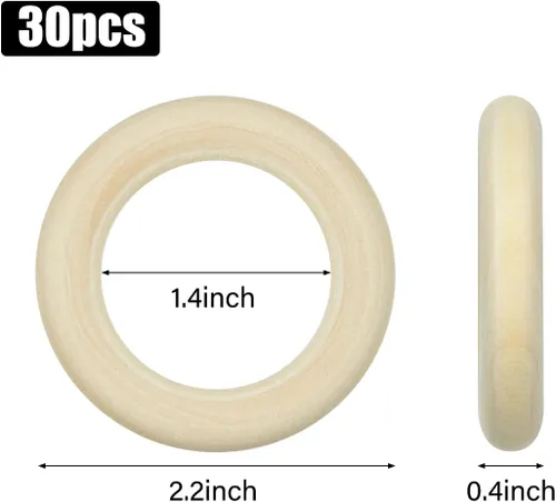 Miniatura 2 de 30 anillos de madera natural para manualidades, anillo de madera sin terminar de 2.165 in para macramé, anillos de madera maciza para manualidades
