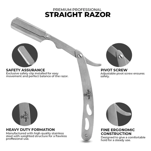 Miniatura 5 de The Cut - Factory - Cuchillas de afeitar rectas de línea exquisita para hombres con cuchillas de filo único ultra afiladas. Cuchilla de afeitar