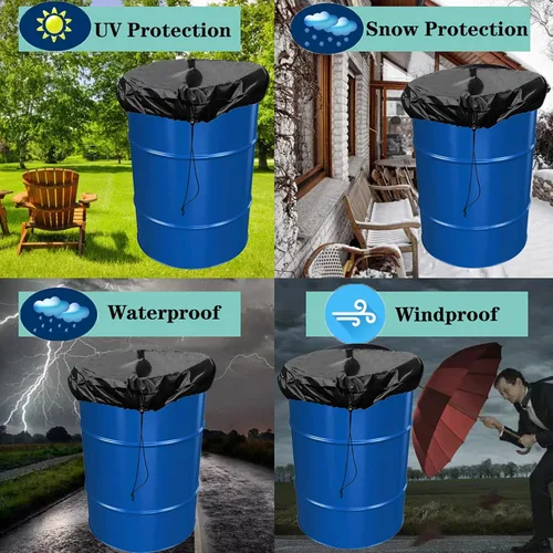 Miniatura 4 de Cubierta para tambor de 55 galones, paquete de 2 fundas elásticas ajustables con cordón, almacenamiento de agua para barril de lluvia universal