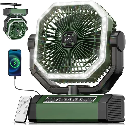 Allsion Ventilador portátil de 24000 mAh alimentado por batería con control remoto y LED, flujo de aire fuerte de 4 velocidades, ventilador de