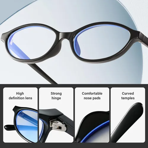 Miniatura 5 de KUGUAOK - Gafas de bloqueo de luz azul retro ovaladas estilo 90s con marco de ojo de gato pequeño para mujer, gafas para TV y luz azul