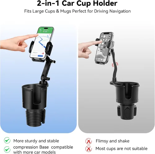 Miniatura 6 de Soporte de teléfono para automóvil, expansor de portavasos 2 en 1 con soporte para teléfono, soporte universal ajustable para teléfono, brazo largo