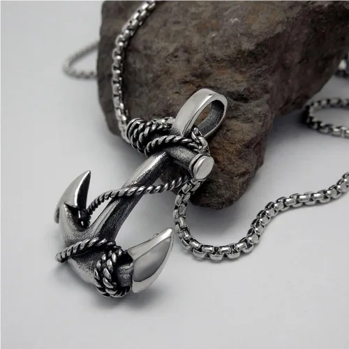Miniatura 2 de JAJAFOOK - Collar de cadena para hombre con ancla náutica de plata