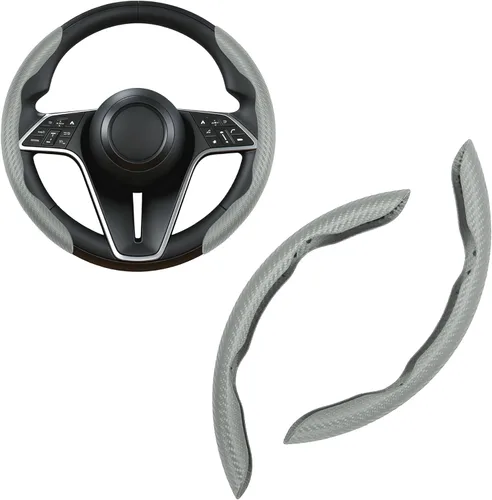 Miniatura 19 de Funda para volante de fibra de carbono, juego de 2 piezas antideslizante con agarre cómodo, diseño de mariposa segmentada, fácil instalación a