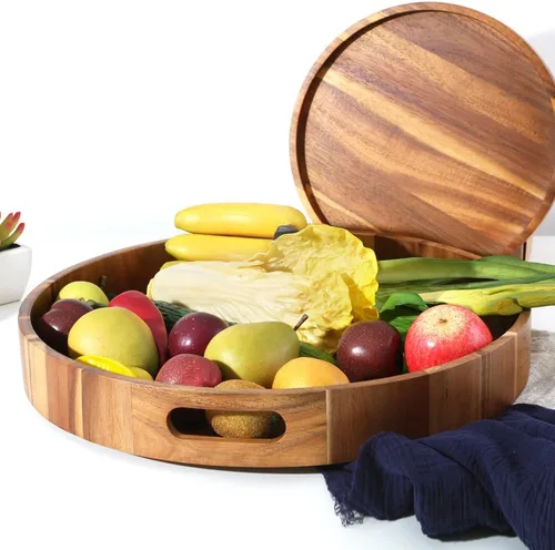 Miniatura 4 de Bandeja extra grande de 20" de madera de acacia con asas - Bandeja de madera para otomano, mesa de café, charcutería, cama y desayuno