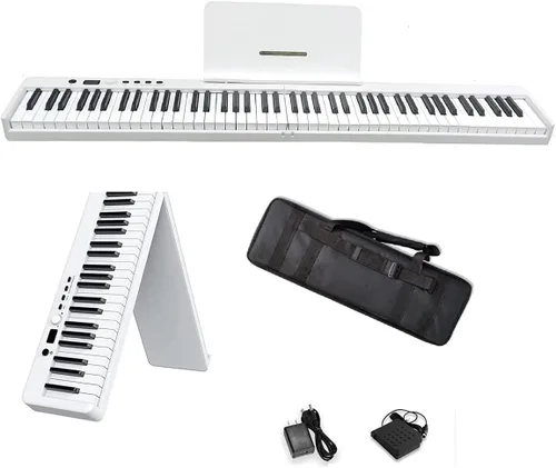 iMeshbean - Piano digital plegable para principiantes, 88 teclas, tamaño completo, teclado semi pesado, piano eléctrico portátil con pedal, bolsa de