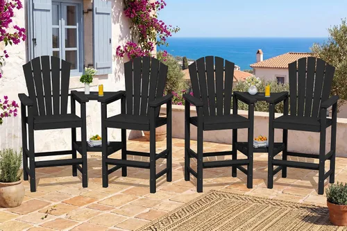 Miniatura 13 de KINGYES Aruba - Juego de 4 sillas Adirondack altas de HDPE con bandejas de conexión dobles, silla Adirondack de altura de barra en relieve para 2