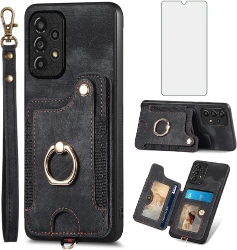 Asuwish Funda de teléfono para Samsung Galaxy A53 5G Funda tipo cartera con protector de pantalla de vidrio templado y correa para la muñeca con