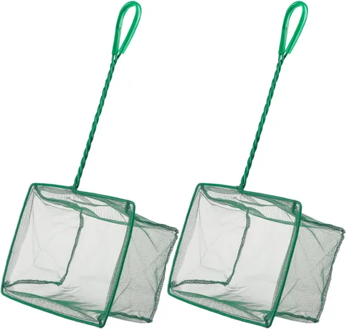 Miniatura 14 de Pawfly Red para peces de acuario con mango de metal trenzado, red cuadrada con malla fina suave de lodos de residuos de alimentos, red de limpieza