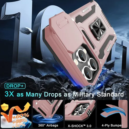 Miniatura 201 de DEERLAMN Funda para iPhone Xs Max con funda deslizante para cámara + protector de pantalla, soporte giratorio de anillo de grado militar a prueba