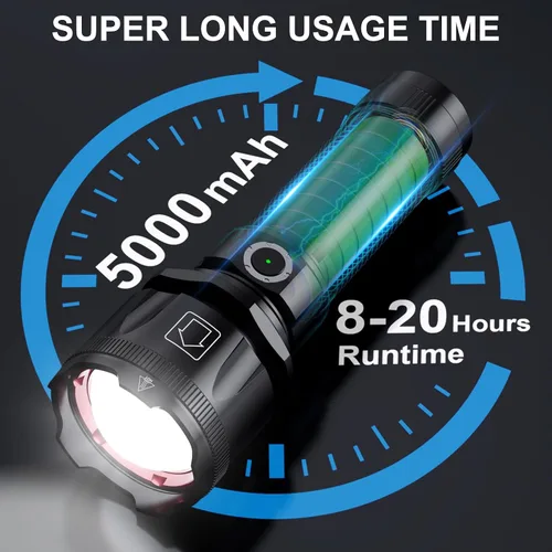 Miniatura 4 de Linternas de alto lúmenes, 1800.000 lúmenes, linterna recargable súper brillante con 5 modos de luz, zoomable, IP67 impermeable, linterna LED