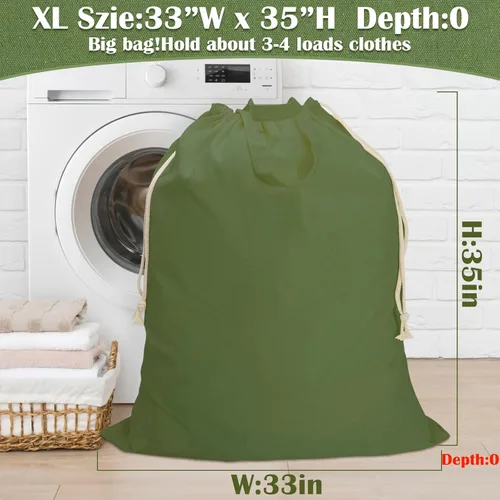 Miniatura 3 de Bolsa de Lona para Ropa Sucia de 33" x 35", Bolsa de Lavandería de Algodón Grueso con Asas y Cordón, Extra Grande de Servicio Pesado Lavable, Forro