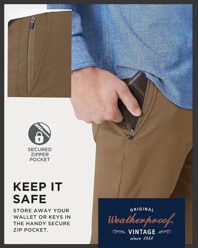 Miniatura 4 de Weatherproof Vintage Pantalones de excursión de ajuste regular para hombre, ultra elásticos, informales, con parte delantera plana