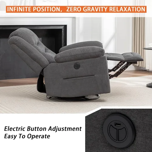 Miniatura 4 de Ketaiyou Sillón reclinable eléctrico giratorio con masaje y calor, puerto USB, posición infinita, mecedoras eléctricas de gran tamaño para sala