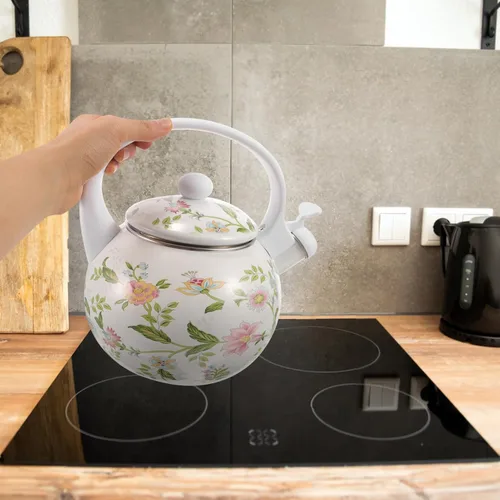 Miniatura 8 de Hemoton Hervidor de té esmaltado de 2.2 cuartos de galón, hervidor de agua silbante de acero grueso para el hogar y la oficina, cocina