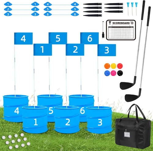 Miniatura 9 de Juego de golf con palo para diestros, práctica de golf con 3 cubos, regalo de golf al aire libre para adultos, agujeros de golf al aire libre juego
