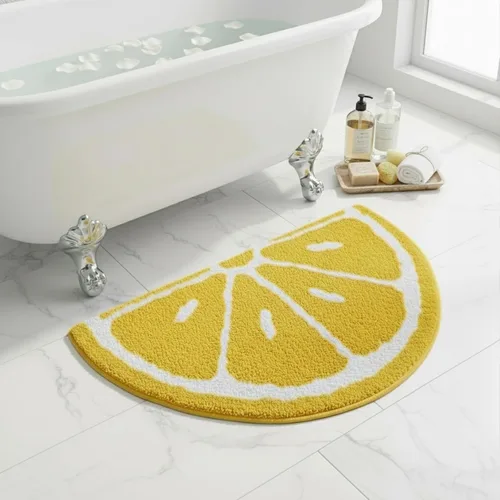 Miniatura 7 de Alfombra de baño de microfibra suave con forma de limón semicircular, alfombra de baño antideslizante para cocina, dormitorio, ducha de goma