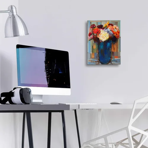 Miniatura 4 de Epic Art 'Flores en un jarrón azul' por Hooshang Khorasani, arte de pared de vidrio acrílico, 12 x 16 pulgadas