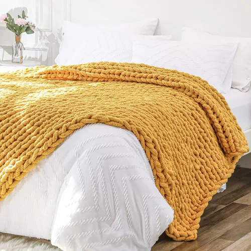 Miniatura 57 de Bigacogo Manta de punto grueso para sofá, 51 x 63 pulgadas, 100% tejida a mano con hilo de felpilla grueso jumbo, acogedoras y suaves mantas grandes