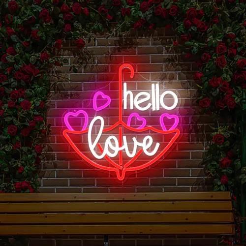 Miniatura 2 de Letrero de neón para el día de San Valentín, luz LED de neón regulable con texto en inglés «Hello Love» para decoración de pared, letrero de neón