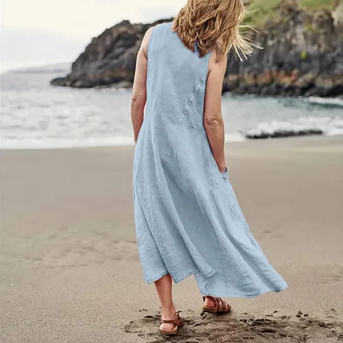 Miniatura 3 de Summer Dresses for Women 2024 Maxi Black Printed Sundresses Flower Girl Beach Plus Size Linen Dress for Women Summer