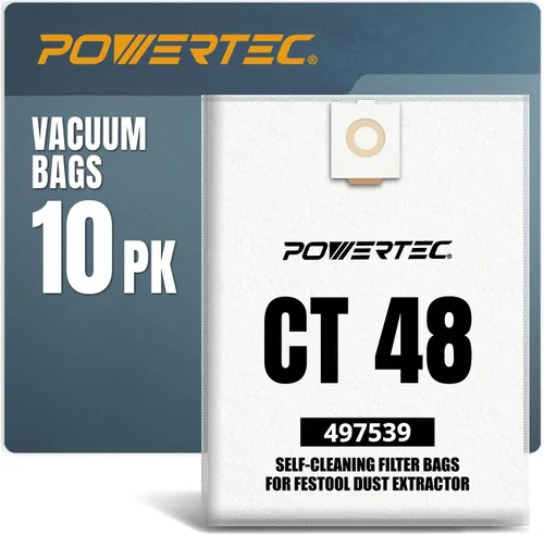 Miniatura 10 de POWERTEC 496186 Bolsa de filtro autolimpiante para extractor de polvo Festool CT36, CT36E, 10 unidades, bolsas de vacío de repuesto, bolsas