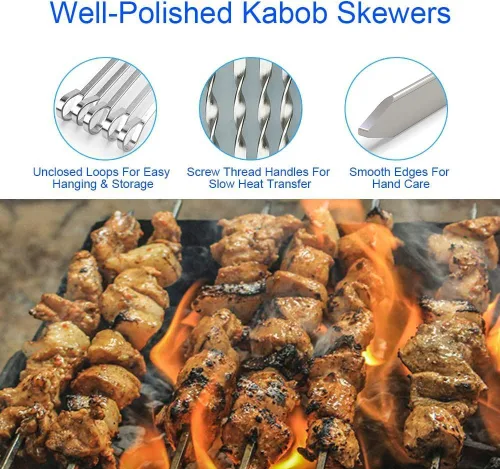 Miniatura 5 de Shish Kabob - Pinchos de kebab, de acero inoxidable de 17.7 pulgadas, reutilizables, palitos planos para barbacoa, para carne, pollo, camarones