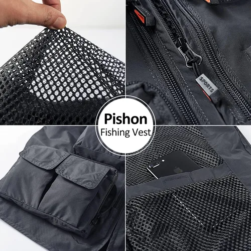 Miniatura 4 de Chaleco de pesca para hombre de verano al aire libre, de secado rápido, informal, ligero, con varios bolsillos