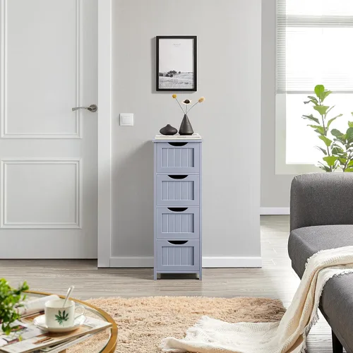 Miniatura 3 de Topeakmart Armario de madera con 4 cajones, armario de pasillo organizador de almacenamiento independiente para baño/cocina/sala de estar, gris