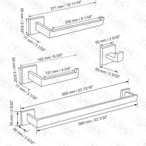 Miniatura 6 de TURS Juego de accesorios de baño de 5 piezas, juego de toalleros negros y dorados, incluye toallero de 24 pulgadas, soporte para toallas de mano