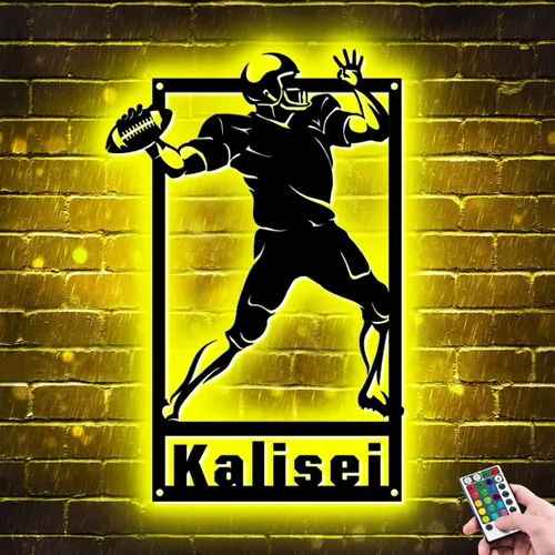 Miniatura 14 de Letrero de metal personalizado para jugador de fútbol con luz LED, nombre y número personalizado, arte de pared de fútbol, letrero de neón